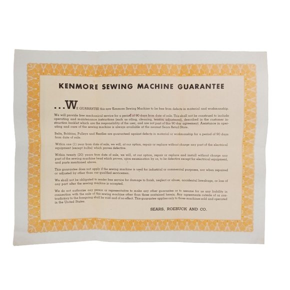 Vintage Sears Kenmore Sewing Machine Guarantee Ephemera 1964 New Haven Hamden - Picture 2 of 3